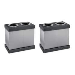 Alpine Industries Plastic 2-Compartment Indoor Trash And Recycling Bins, 28 Gallons, Black, Pack Of 2 Bins