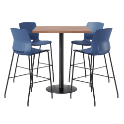 KFI Studios Proof Bistro Square Pedestal Table With Imme Bar Stools, Includes 4 Stools, 43-1/2"H x 42"W x 42"D, River Cherry Top/Black Base/Navy Chairs