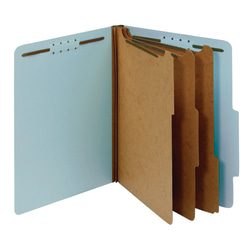 Office Depot® Brand Pressboard Classification Folders With Fasteners And 3 Dividers, Letter Size, 100% Recycled, Light Blue, Box Of 10