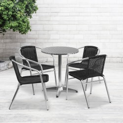 Flash Furniture Lila 5-Piece 23-1/2" Round Aluminum Indoor/Outdoor Table Set With Rattan Chairs, Black