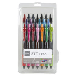 Office Depot® Brand Callisto Retractable Gel Ink Pens, Medium Point, 0.7 mm, Transparent Black Barrel, Assorted Fashion Ink Colors, Pack Of 20