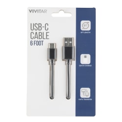 Vivitar USB-A To USB-C Cable, 6', Black, NIL4006-BLK-STK-24