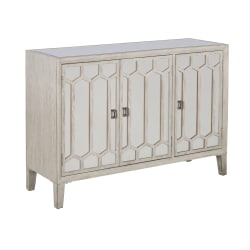 Coast to Coast Ledger 3-Door Credenza With Glass Inlay, 34"H x 48"W x 16"D, Windsor Burnished White