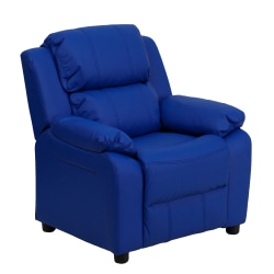 Flash Furniture Deluxe Padded Contemporary Vinyl Kids Recliner Accent Chair With Storage Arms, Blue
