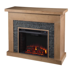 SEI Furniture Standlon Electric Fireplace With Faux Stone Surround, 37-3/4"H x 45"W x 16-1/2"D, Natural/Gray