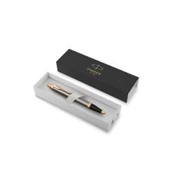 PARKER IM Ballpoint Pen, Grey Lacquer with Gold Trims, Medium Point, Blue Ink Refill, Gift Box