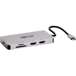 Tripp Lite by Eaton USB-C Dock Dual Display - 4K 60 Hz HDMI USB 3.x (5Gbps) Hub Ports GbE Memory Card 100W PD Charging Gray - Docking Station for TV/Monitor/Projector/Notebook/Smartphone/Tablet/Desktop PC - 100 W - USB Type C - 2 Displays Supported