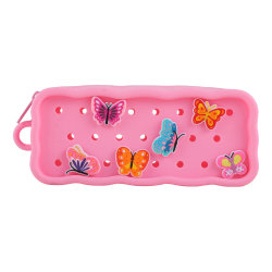 Office Depot® Brand Silicone Pencil Pouch With Charms, 3-1/4" x 7-11/16" Pink Butterflies
