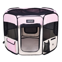 Jespet® Portable Soft-Side Pet Exercise Playpen, 24"H x 45"W x 45"D, Pink/White