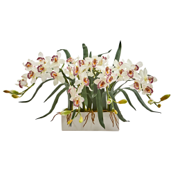 Nearly Natural Cymbidium 15"H Artificial Floral Arrangement With Vase, 15"H x 35"W x 13"D, White