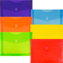 JAM Paper® Plastic Booklet Expansion Envelopes, Letter-Size, 9 3/4" x 13", 2" Expansion, Hook & Loop Closure, Assorted Colors, Pack Of 6 Envelopes