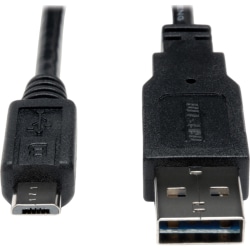 Tripp Lite 1ft USB 2.0 High Speed Cable 28/24AWG Reversible A to 5Pin Micro B M/M - USB for Camera, Tablet PC, Cellular Phone, PDA - 1 ft - 1 x Type A Male USB - 1 x Type B Male Micro USB - Shielding - Black"