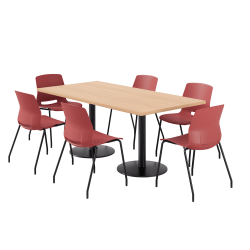 KFI Studios Proof Rectangle Pedestal Table With Imme Chairs, 31-3/4"H x 72"W x 36"D, Maple Top/Black Base/Coral Chairs