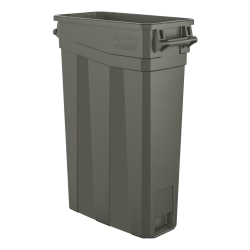 Suncast Commercial Narrow Rectangular Resin Trash Can, With Handles, 23 Gallons, 30"H x 11"W x 22"D, Gray