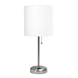 LimeLights Stick Lamp with Charging Outlet, 19-1/2"H, White Shade/Brushed Steel Base