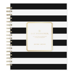 2024-2025 Day Designer Daily/Monthly Planning Calendar, 8" x 10", Rugby Stripe Black Frosted, July To June, 144875