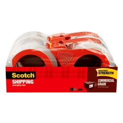 Scotch® Commercial Grade Shipping Packing Tape, 4 Tape Rolls with Dispensers, 1 7/8 in x 54.6 yd, 3" Core, Designed - 3750RD
