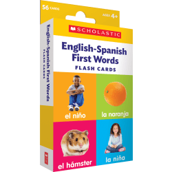 Scholastic English-Spanish First Words Flash Cards, 6-5/16"H x 3-7/16"W, Pre-K, Pack Of 56 Cards