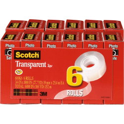 Scotch® Transparent Tape, 0.75" x 83.34', Clear, Pack Of 12 Rolls