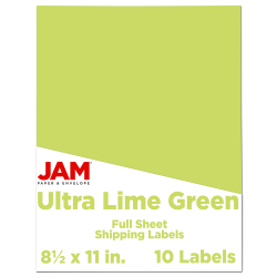 JAM Paper® Full-Page Mailing And Shipping Labels, Rectangle, 8 1/2" x 11", Green, Pack Of 10