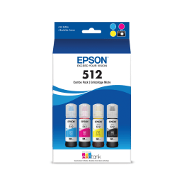 Epson® 512 EcoTank® Photo Black And Cyan, Magenta, Yellow Ink Bottles, Pack Of 4, T512520-S