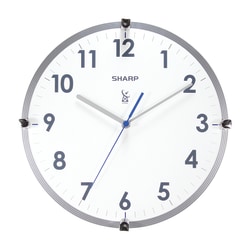 Sharp® Atomic Round Wall Clock, 11", White/Silver