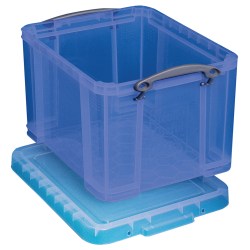 Really Useful Box® Plastic Storage Container With Built-In Handles And Snap Lid, 32 Liters, 12" x 14" x 19", Blue
