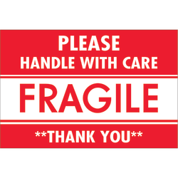 Tape Logic® Preprinted Shipping Labels, DL2157, Fragile - Please Handle With Care - Thank You, Rectangle, 2" x 3", Red/White, Roll Of 500