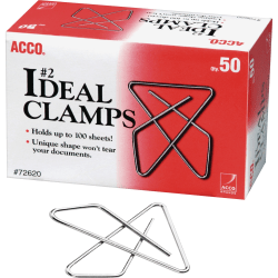 ACCO Ideal Clamps - No. 2 - 100 Sheet Capacity - for Office, Home, School, Document, Paper - Sturdy, Tear Resistant, Bend Resistant, Flex Resistant