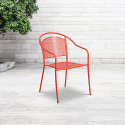 Flash Furniture Oia Indoor/Outdoor Steel Patio Armchair with Round Back, Coral