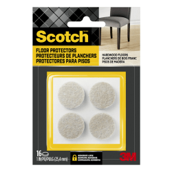 Scotch® Floor Protection Felt Pads, Round, 1", White, Pack Of 16 Pads