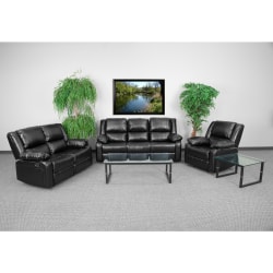 Flash Furniture Harmony Series LeatherSoft Reclining Sofa Set, Black