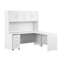 Bush Business Furniture Hampton Heights 72"W L-Shaped Office Desk With Hutch And 3-Drawer Mobile File Cabinet, White, Standard Delivery