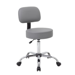 Boss Office Products Caressoft Medical Stool, With Back, Gray/Chrome