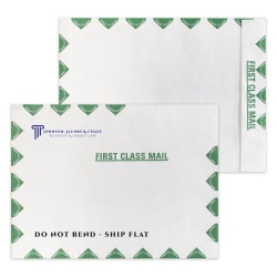 Zip Stick®,  White With Green First Class Border DuPont™ Tyvek® Open End Catalog Mailing Envelopes, 2-Color, Custom 10" x 13", Box Of 500
