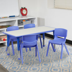 Flash Furniture Rectangular Plastic Height-Adjustable Activity Table Set With 4 Chairs, 23-1/2"H x 23-5/8"W x 47-1/4"D, Blue