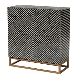 Baxton Studio Belenus 28"W Modern Bohemian Mother of Pearl Storage Cabinet, Striped Black/Gray/Gold