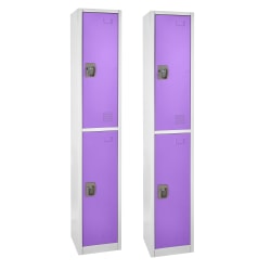 Alpine 2-Tier Steel Lockers, 72"H x 15"W x 15"D, Purple, Set Of 2 Lockers
