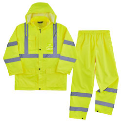 Ergodyne GloWear 8376K Lightweight Hi-Vis Rain Suit, Lime, Large