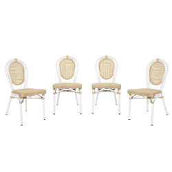 Flash Furniture 4 Pack Cannes Indoor/Outdoor Commercial Thonet Bistro Stacking Chair, PE Cane Rattan and Aluminum Frame, Natural/White Frame