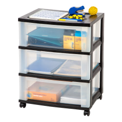 Office Depot® Brand Plastic 3-Drawer Storage Cart, 27" x 21-1/2" x 15", Black