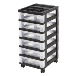 Office Depot® Brand Plastic 6-Drawer Storage Cart, 26 7/16" x 12 1/16" x 14 1/4", Black