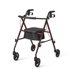 Medline Adjustable Steel Rollator With Seat, 36" x 17", Burgundy