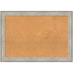 Amanti Art Rectangular Non-Magnetic Cork Bulletin Board, Natural, 41" x 29", Crackled Metallic Plastic Frame