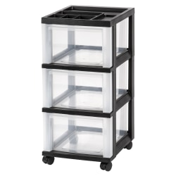 Office Depot® Brand Plastic 3-Drawer Storage Cart, 26 1/5" x 12 1/10" x 14 3/10", Black