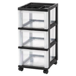 Office Depot Brand Plastic 3-Drawer Storage Cart, 26 1/5" x 12 1/10" x 14 3/10", Black