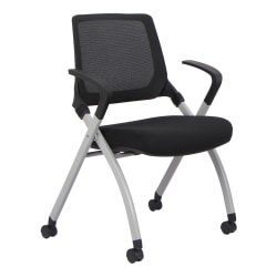 WorkPro® AnyPlace Mesh/Fabric Folding Nesting Chairs, Black, Pack Of 2 Chairs, BIFMA Compliant