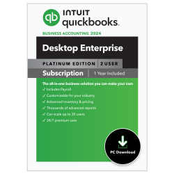 Intuit QuickBooks Desktop Enterprise Platinum, 2024, 2 Users, 1-Year Subscription, Windows® Compatible, ESD