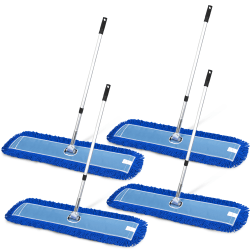 Gritt Commercial All-In-One Microfiber Dust Mop Sets With 72" Telescopic Handle, 48", Blue/Silver, Pack Of 4 Sets