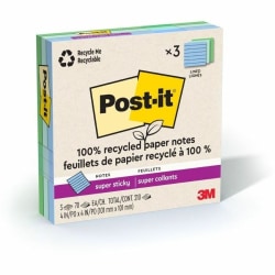 Post-it® Super Sticky Adhesive Note - 210 - 4" Flag/Note Wx4" Flag/Note L- 70 Sheets per Pad - Ruled - Assorted Oasis - 3/Pack - 675R3SST